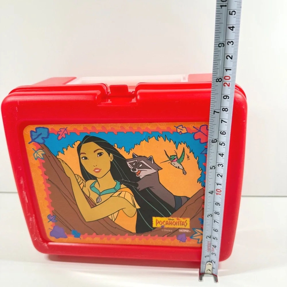 POCAHONTAS Vintage 1990s Disney Red Plastic Lunch Box Thermos Meeko Flit 90s Kid